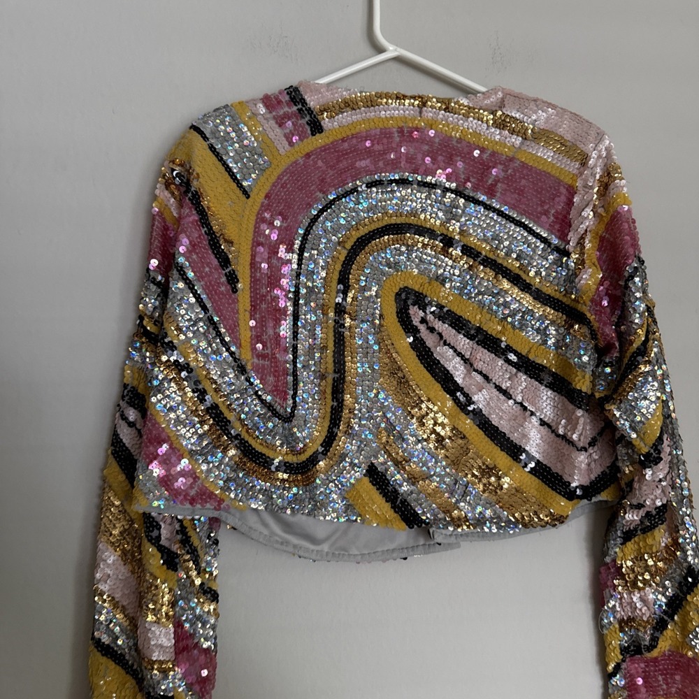 Nasty Gal Collection Embellished Sequin Long Drop Sleeve Jacket US Size 12 - Picture 7 of 10